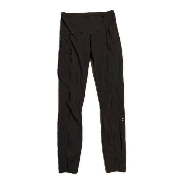 Lululemon Womens Solid Black Mid Rise Athletic Yoga Leggings 4 - Picture 1 of 4